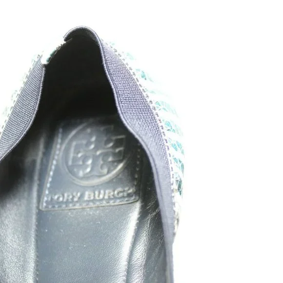 Tory Burch Caroline 2 Striped Ballet Flats Navy White Gold Shoes Size 7.5 H13069 - Picture 6 of 11